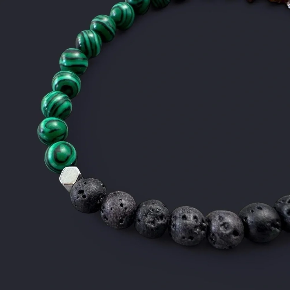 Tricolor Gemstone Bead Bracelet 6mm